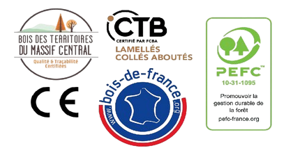 Certifications : CE, CTB, PEFC, bois-de-france, bois des territoires du massif central